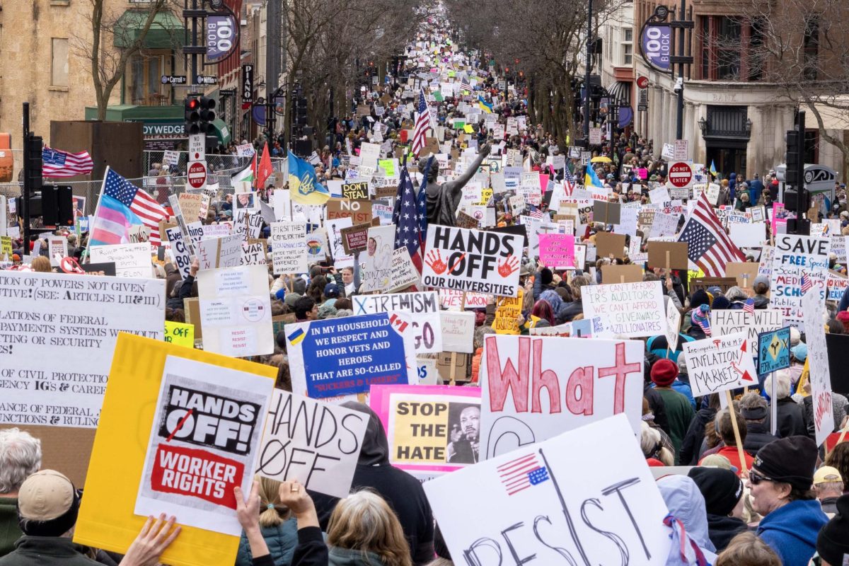 The crowd as seen from the perspective of the Capitol building. April 5, 2025. 